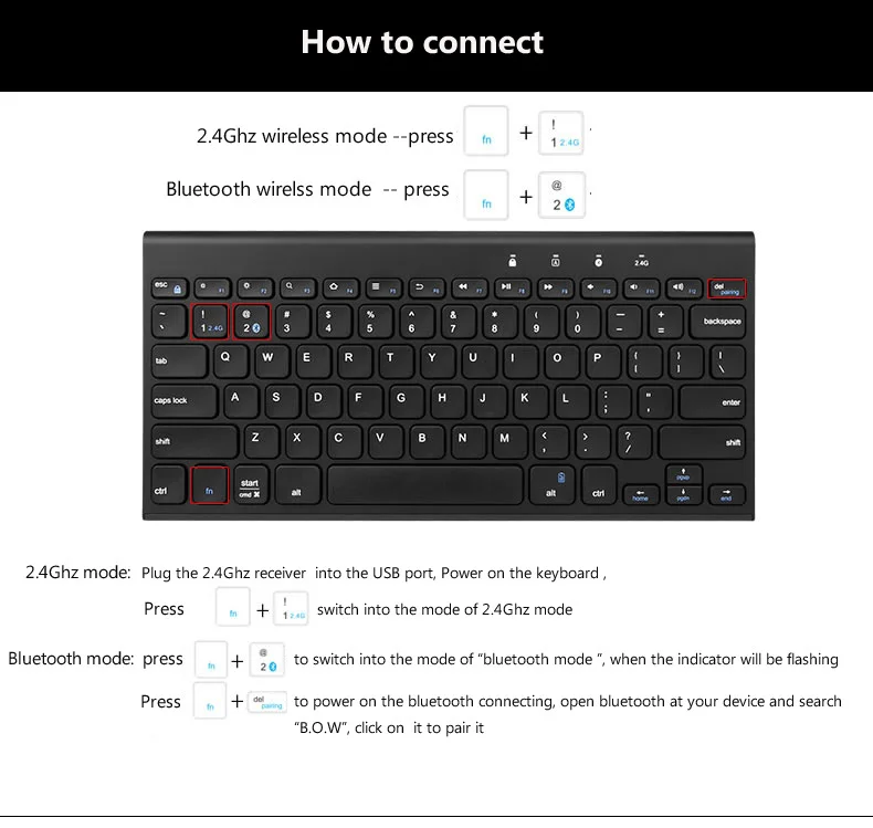 B. O. W 2,4 ГГц и 4,0 Bluetooth перезаряжаемая компактная клавиатура(78 клавиш) и мышь комбо с Nano USB приемник для рабочего стола/ПК/телефона