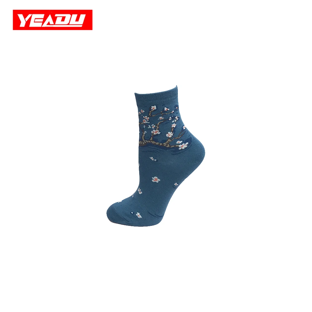 Yeadu 4 пар/лот Ретро Art хлопок Для женщин экипажа носки смешные подсолнечника сливы