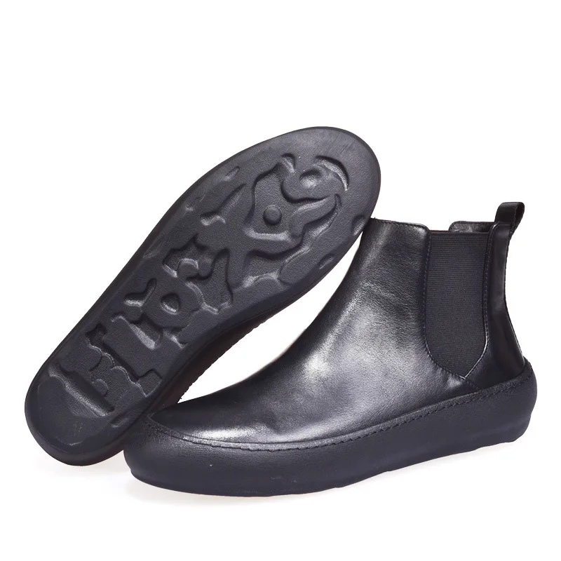 Мужские короткие ботинки Челси черные кожаные высокого качества на осень и зиму