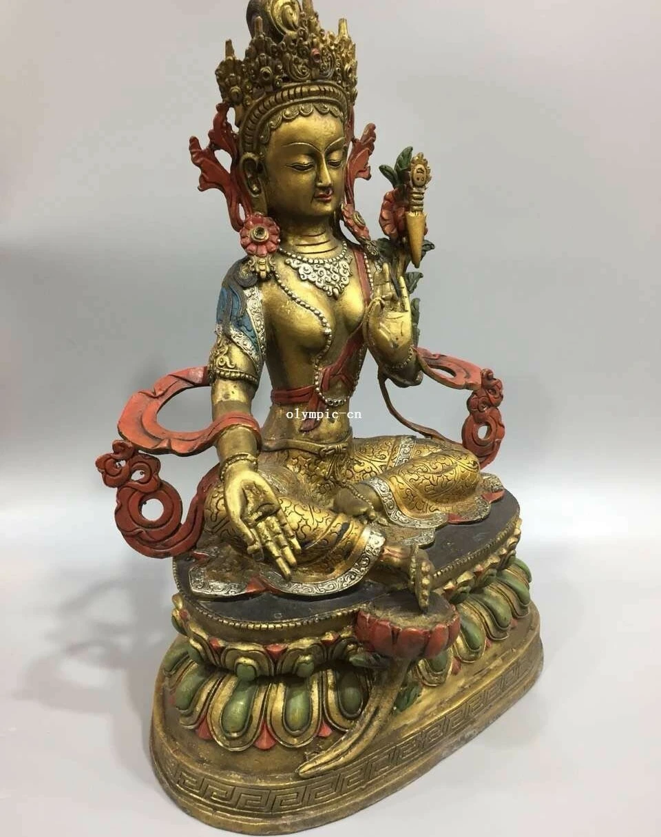 14'' bronze copper gold silver carved buddhism Avalokitesvara White tara statue | Дом и сад
