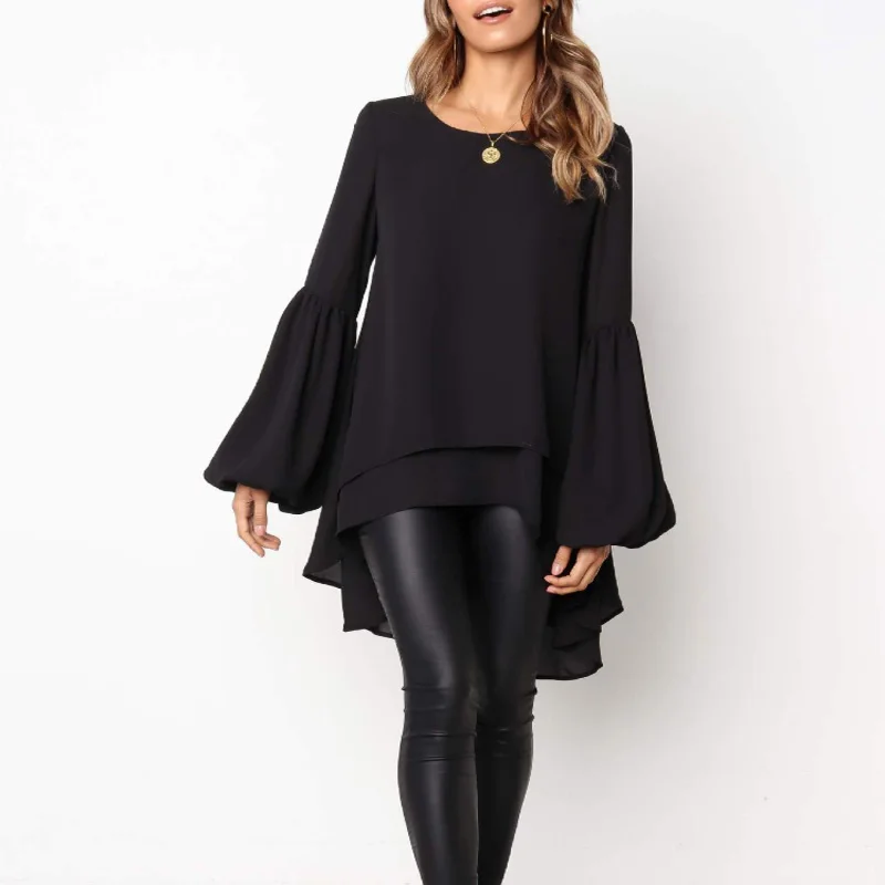 Женские шифоновые топы с оборками Стильная однотонная Повседневная Блузка