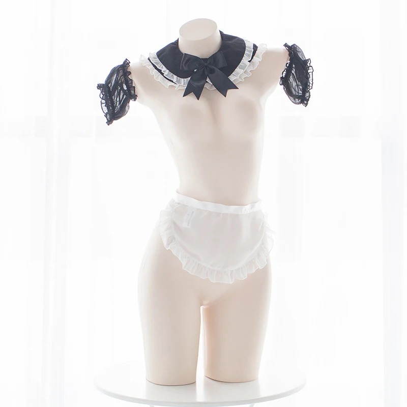 Kawaii Cute Women's Lingerie Set Lolita Sexy Maid Uniform Chiffon Intimates Set Japanese Style Cosplay Underwear Bra & Panties