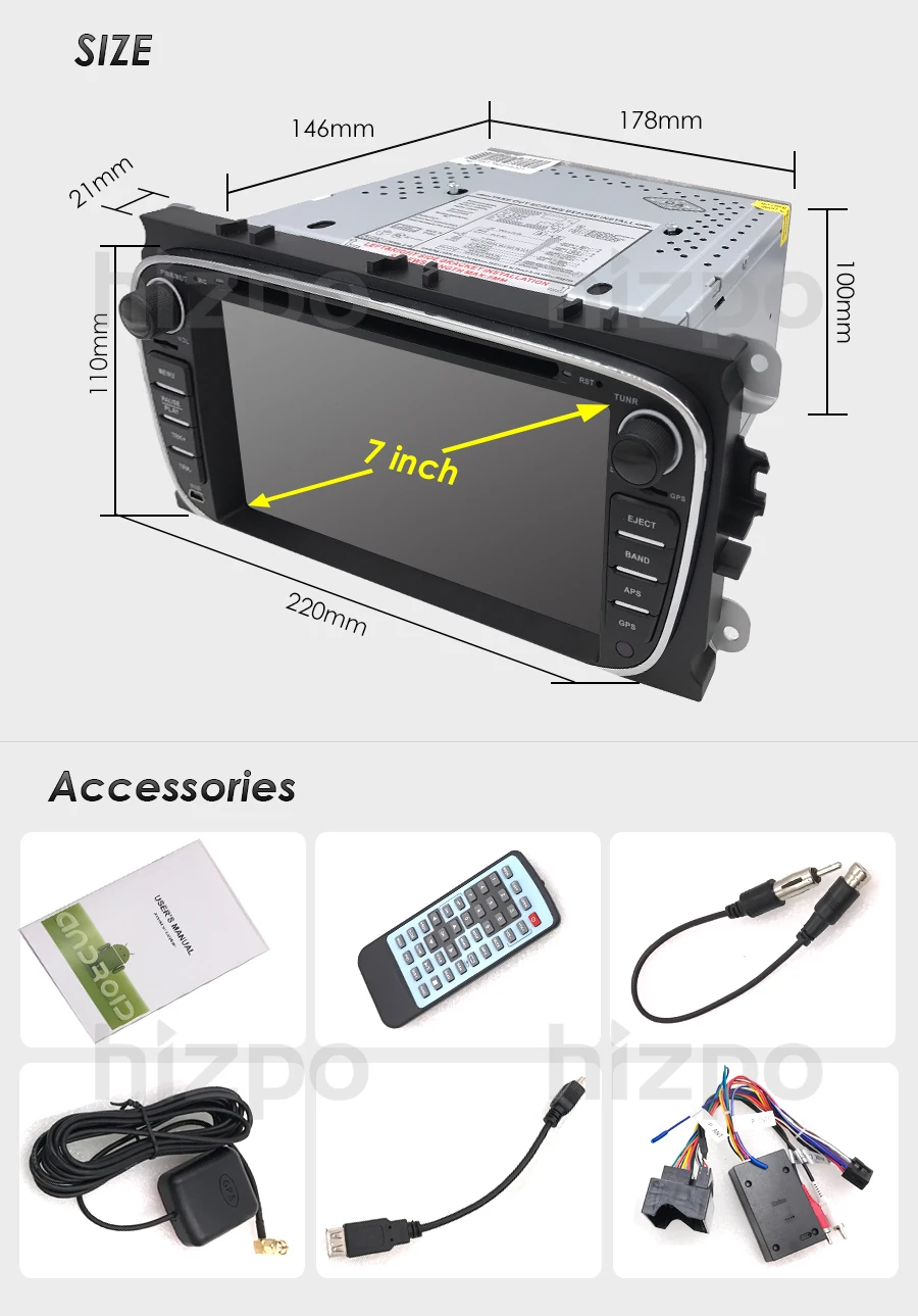 Hizpo 1G + 16G Android 8 1 автомобильный dvd навигатор для Focus ford Mondeo kuga S MAX C Радио gps 1024*600 bluetooth