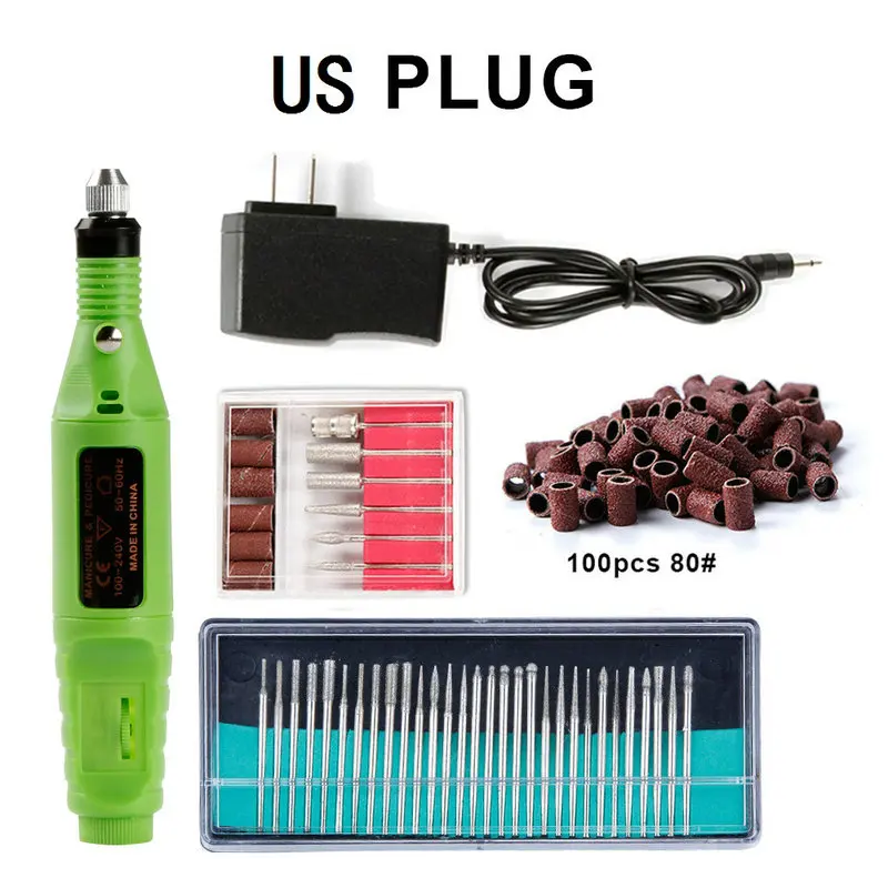 green US 80 Гель для удаления кутикулы Электрический Маникюрный станок 30 шт. фрезы сверла Шлифовальные полосы Appartus для маникюра дизайн ногтей - Цвет: green US 80