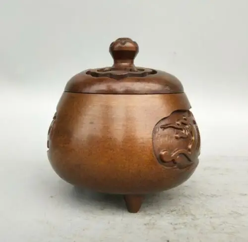 

Collection Chinese Pure Brass Carved Animal Dragon Incense Burner Censer Exquisite Small Statues