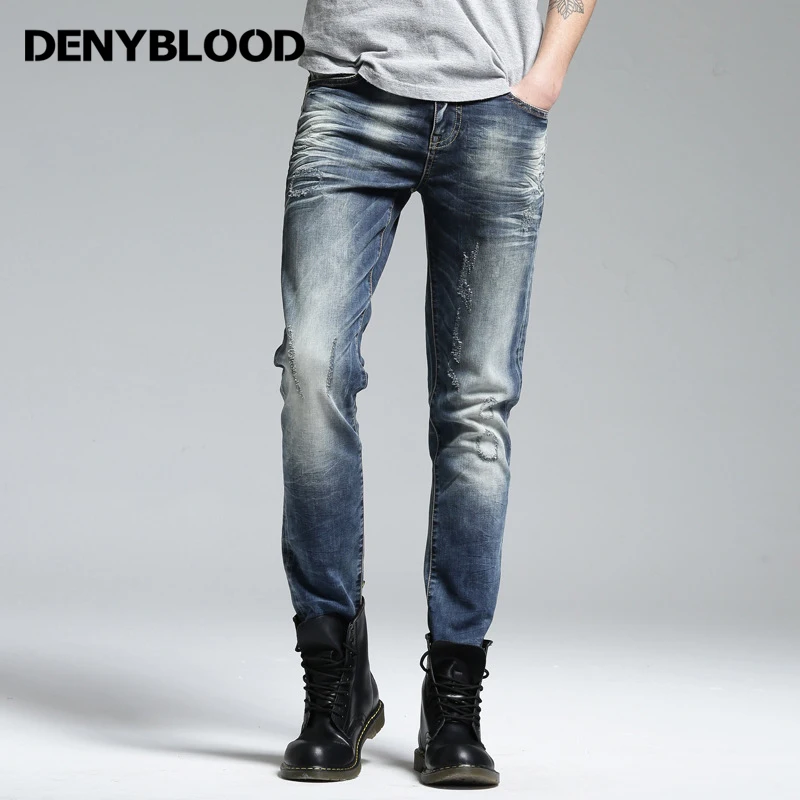 Джинсы мужские Стрейчевые с эффектом потертости 158035|mens stretch|distressed jeanswashing pants |