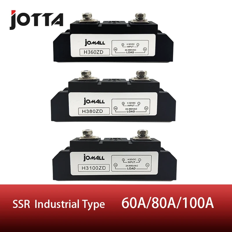 

60A/80A/100A Industrial SSR Single-phase Solid State Relay Input 3-32VDC Output 24-680AC
