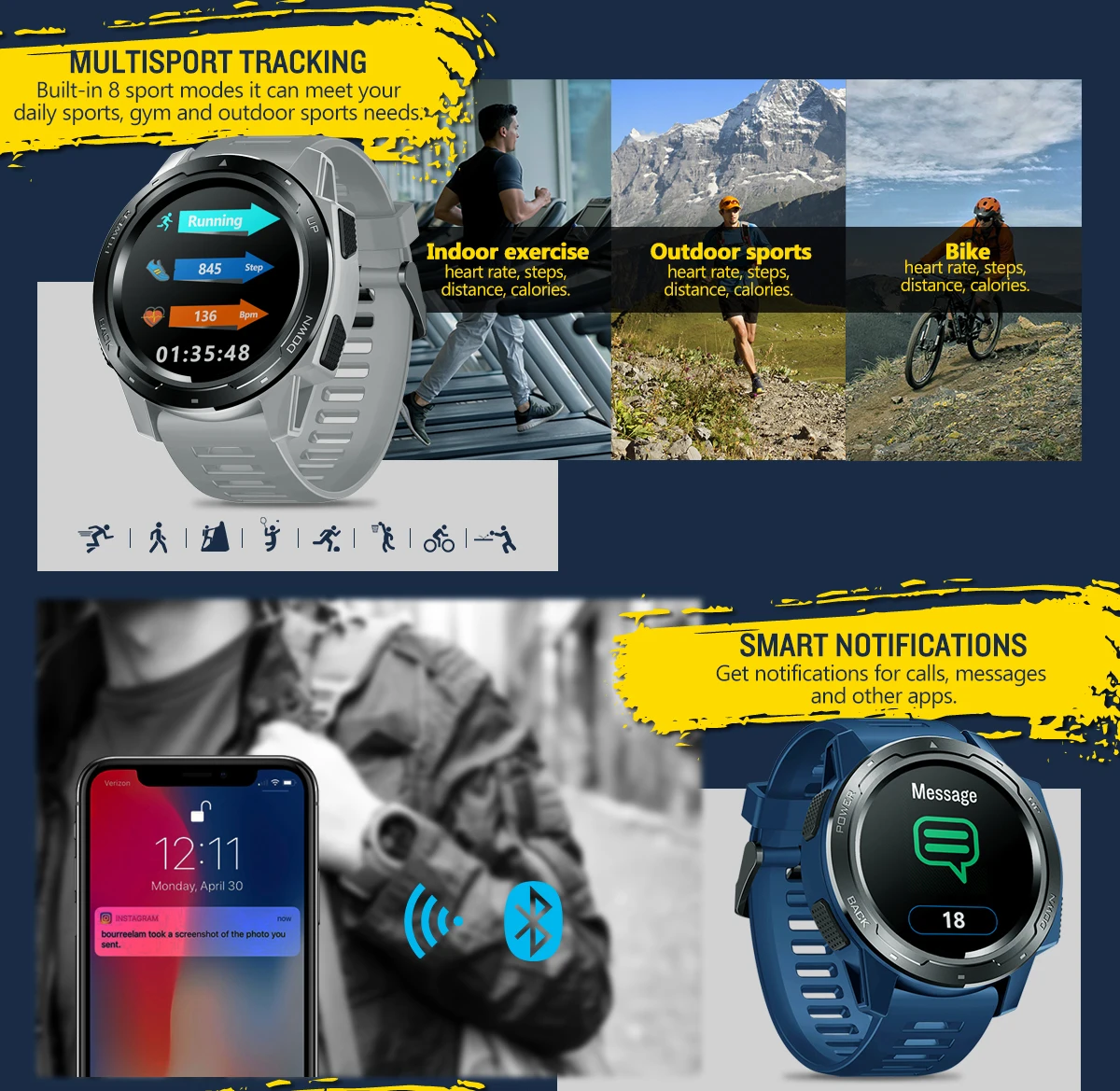 Zeblaze VIBE 5 Гибридные Bluetooth Смарт часы 50 м водонепроницаемый Сенсорный экран монитор сердечного ритма во время сна спортивный браслет для IOS Android