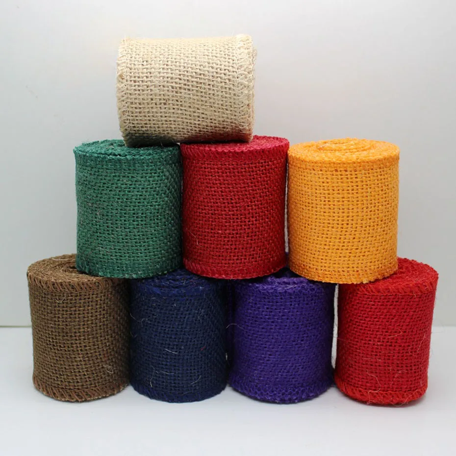 2 рулона 2 мертера/рулона 6 см джутовая лента из мешковины DIY Украшение для свадебной вечеринки красочный красный зеленый/синий/коричневый фиолетовый натуральный