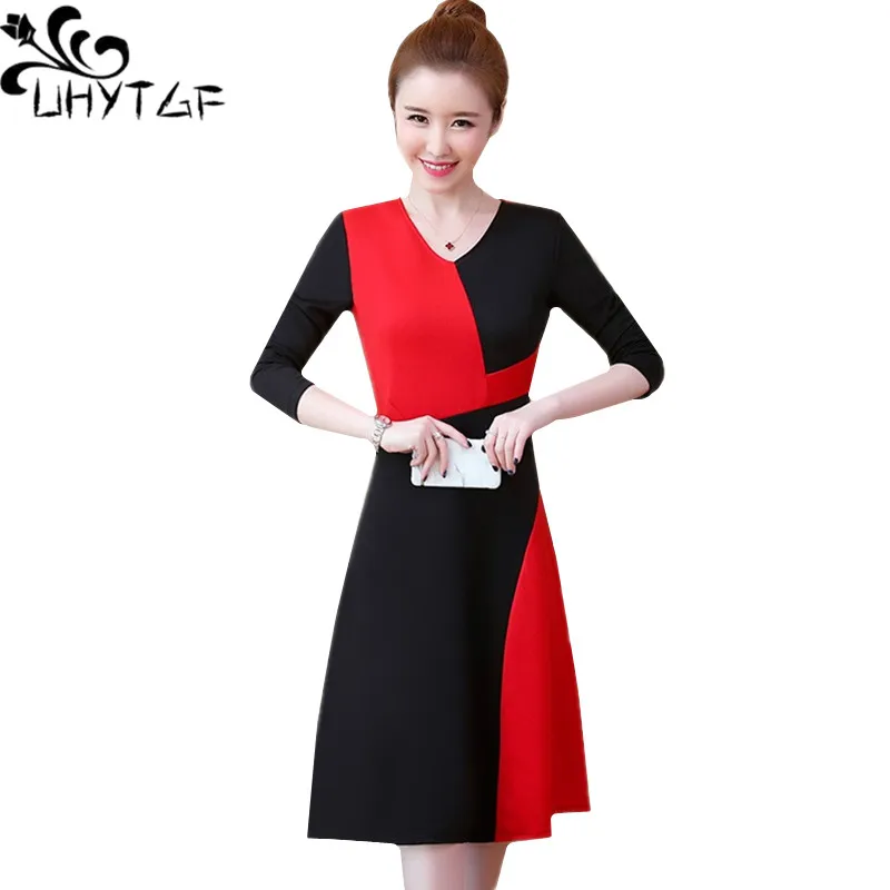 

UHYTGF новые женские осенне-зимние платья, модное цветное платье для вечеринок, повседневные платья 5XL плюс размера, элегантное женское платье ...