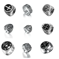 stainless steel iron knights templar cross boat anchor wedding ring hiphoprock party vintage finger rings