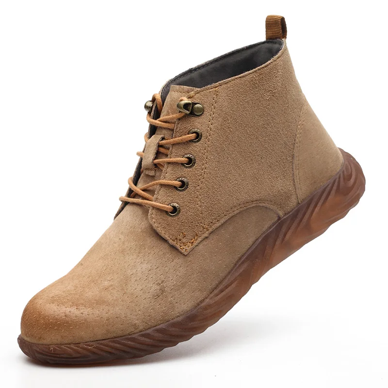 868 Khaki High Top Мужская обувь с высоким берцем из дышащей замши со стальным носком, защитная Рабочая обувь, мужские ботинки с защитой от проколов, защитная обувь - Цвет: 868 Khaki High Top