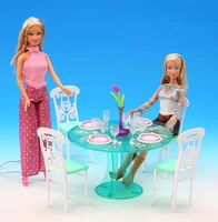 original for barbie dining table princess furniture kitchen accessories 16 bjd doll dining table set chair miniature