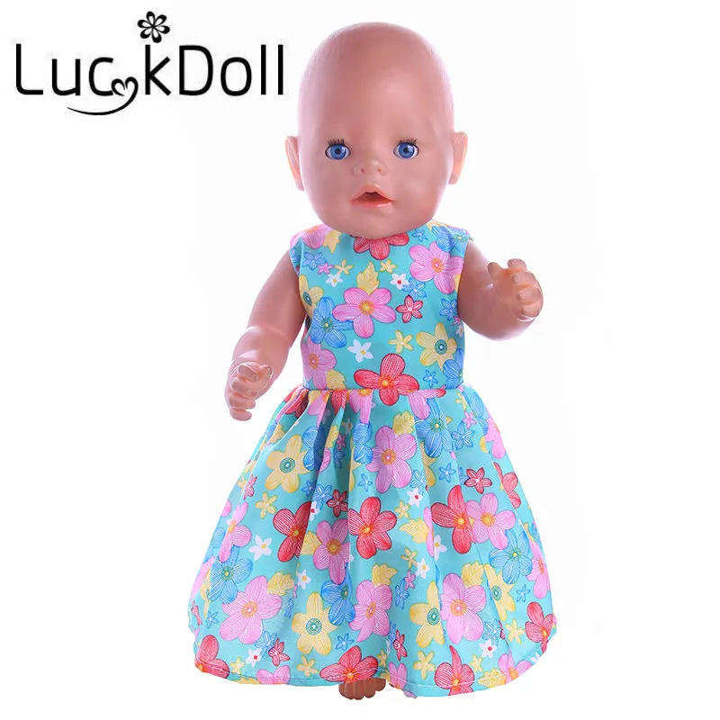 Платье трапеция LUCKDOLL без рукавов с принтом подходит для 18 дюймовых американских