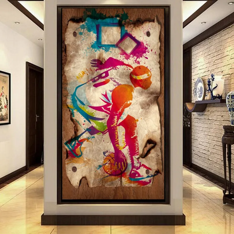 Бесплатная Доставка Ностальгия звезда баскетбола ручная роспись силуэт картина