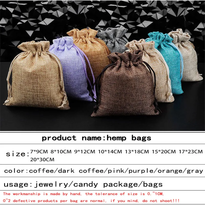 5 шт. льняные джутовые подарочные сумки с кулиской мешки для хранения ювелирных