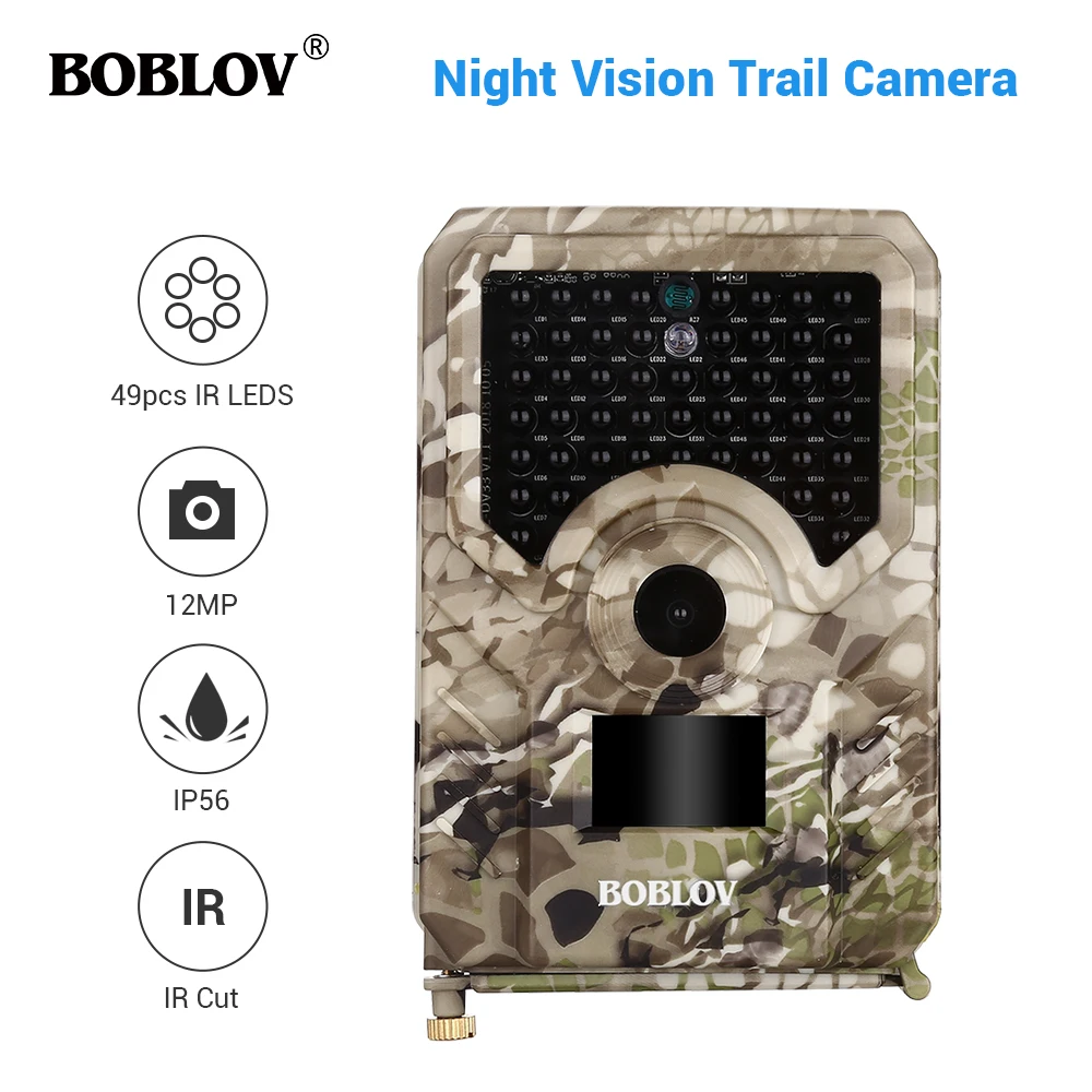BOBLOV PR200 12MP 49 шт. ИК светодиоды Trail охотничья камера водонепроницаемая наружная камера видеонаблюдения дикой природы s фото ловушки w/ремень
