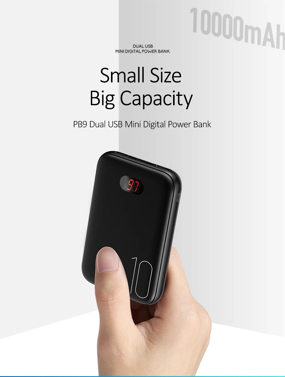 USAMS 10000 мАч Внешний аккумулятор для iPhone Mini Pover Bank 10000 мАч светодиодный дисплей внешний аккумулятор повербанк Быстрая зарядка