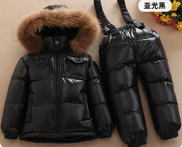 RUSSIA Winter Children's Sets Baby's Down Jacket Suit Kids Boys and Girls Raccoon Fur Ski Suit