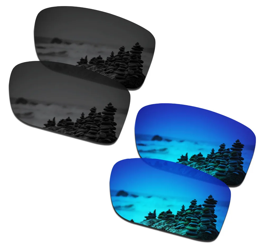 SmartVLT 2 Pairs Polarized Sunglasses Replacement Lenses for Oakley Double Edge Stealth Black and Ice Blue
