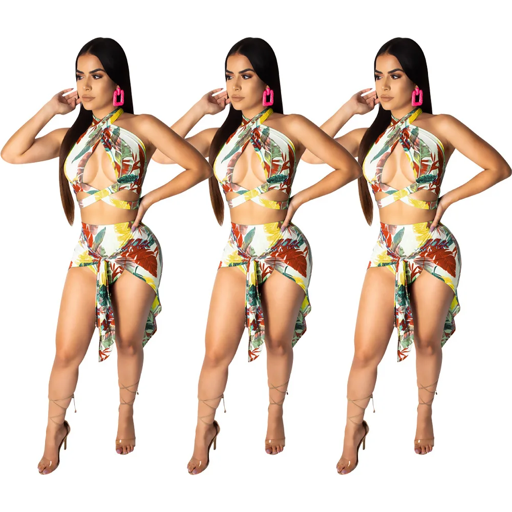 Женское сексуальное пляжное ажурное платье с лямкой на шее allнизоzo комплект из 2