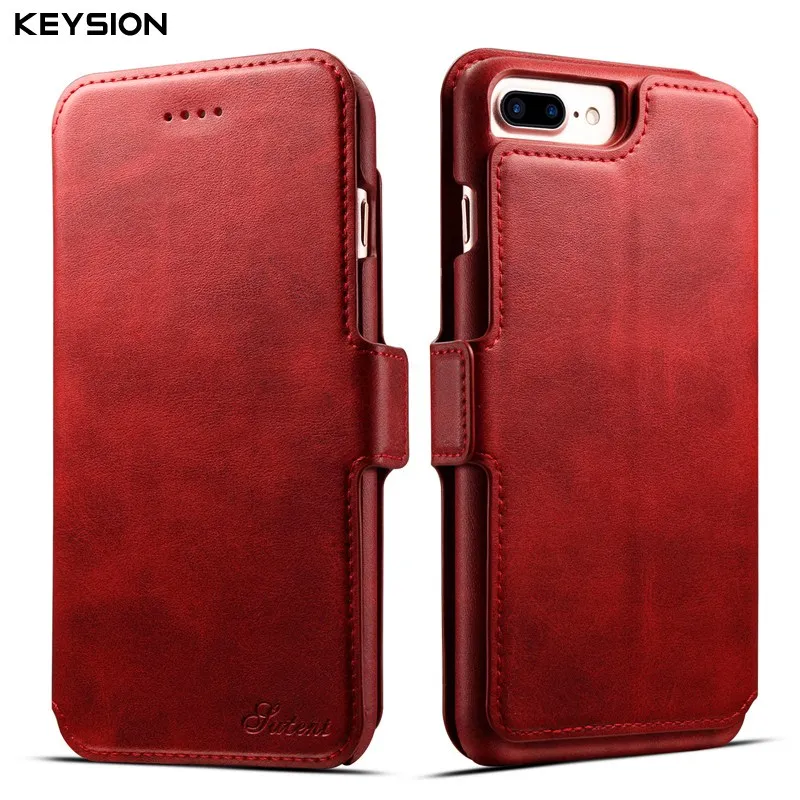Красный KEYSION роскошный флип-кейс для iPhone 8, 8 Plus съемный кошелек чехол Магнитный 2 в 1 PU кожаные с отделениями для карт чехол для iPhone7 7 Plus - Цвет: Красный