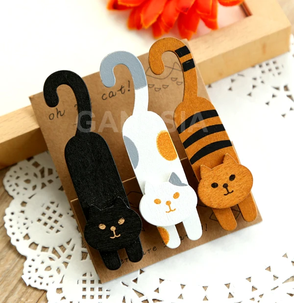 3 шт./компл. Kawaii Cat Деревянные прищепки Винтаж Стиль Бумага зажим для офиса