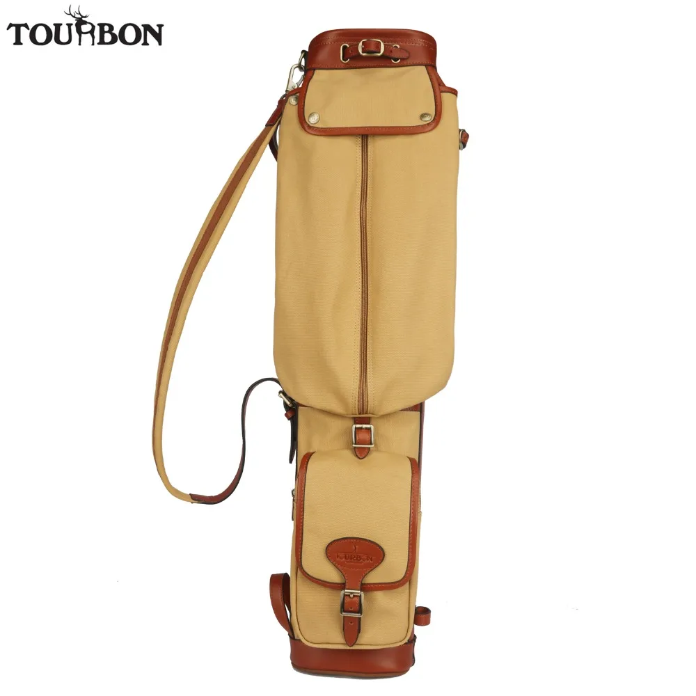 Tourbon Vintage Golf Club Bag Carrier Canvas & Leather Golf Gun Bag W/Side Pockets Driving Range Bags Cover 87CM