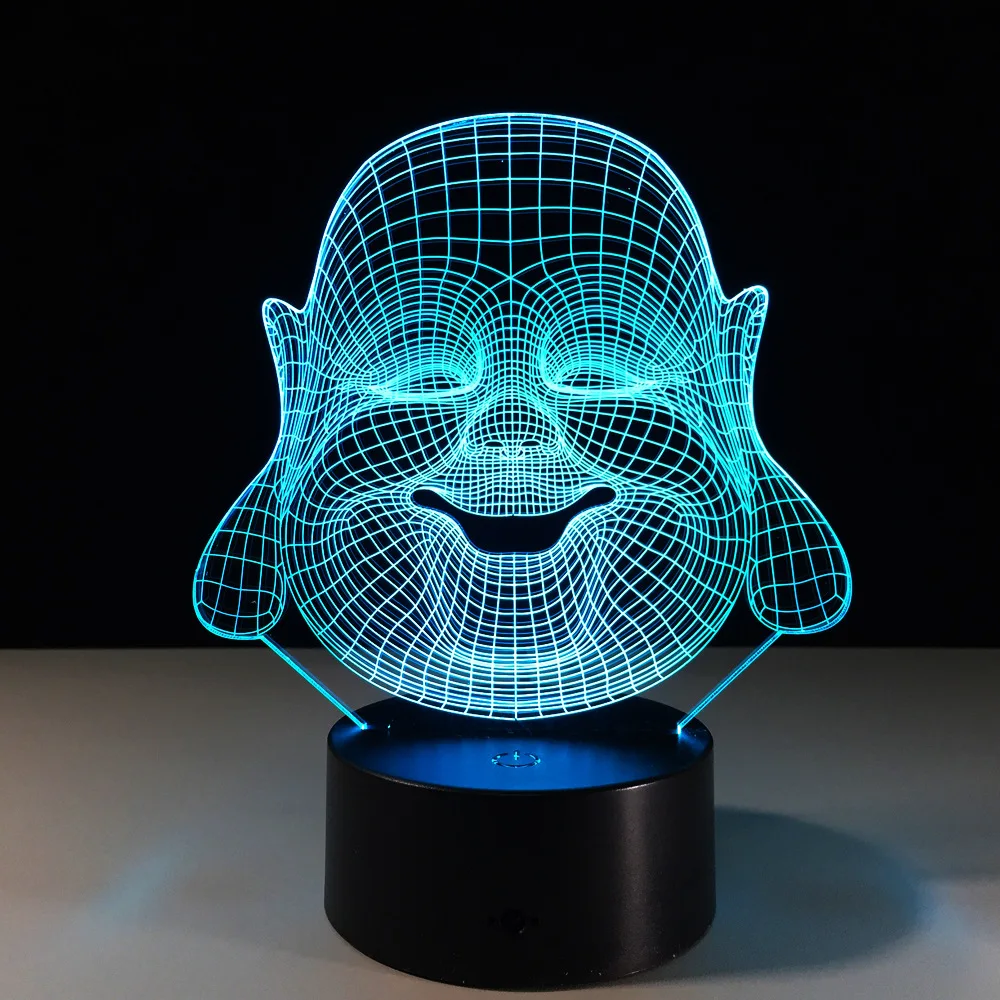 Будда Майтрея 3D светодиодный светильник Спальня Ночной 7 цветов RGB USB Lampara