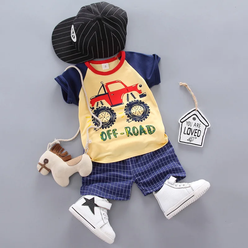 Baby Boy Clothes 2019 New Born Clothing Cartoon Bear Short Sleeve T-Shirt + Workwear Pants Children's Cotton Sportswear |