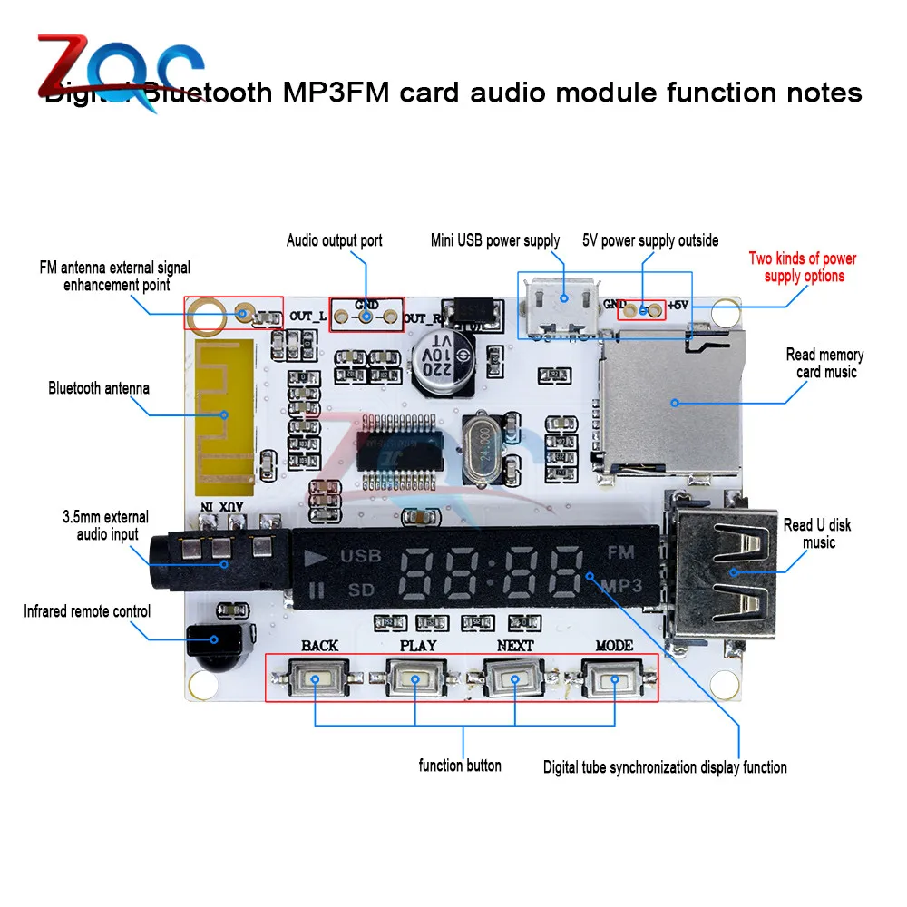 Плата декодера MP3 с Bluetooth модуль декодирования FM-радио USB TF Micro SD ЖК-экран ИК