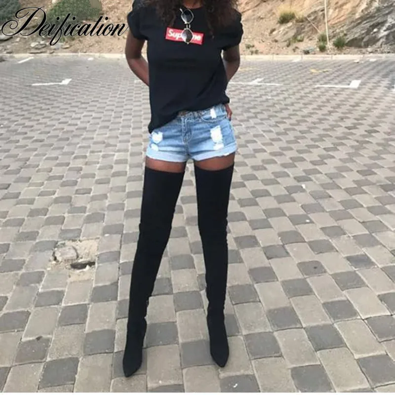 as pic Deification Bota Feminina/пикантные Замшевые женские ботинки; Дизайнерская обувь; эластичные высокие сапоги до бедра; женская обувь на высоком каблуке-шпильке с острым носком - Цвет: as pic