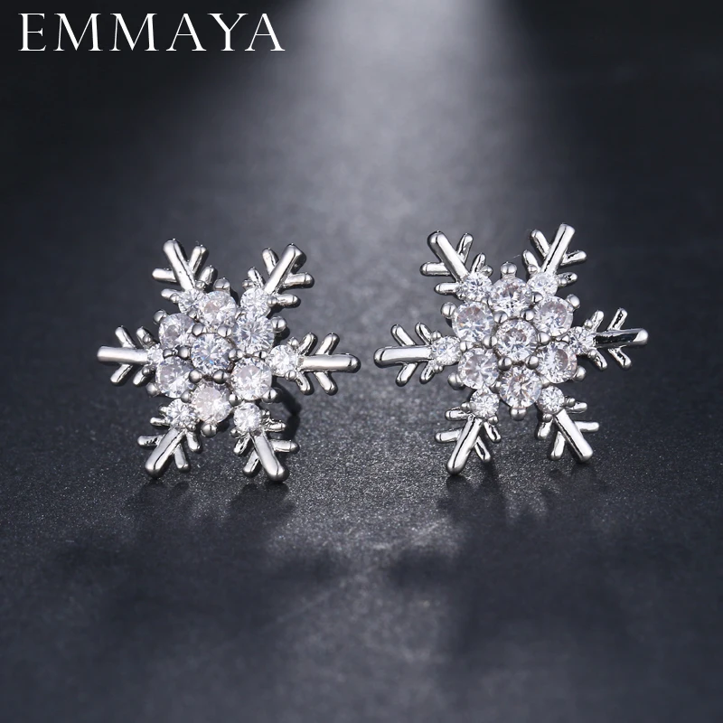 Женские серьги-гвоздики в виде снежинки EMMAYA вечерние Серьги серебряного цвета с