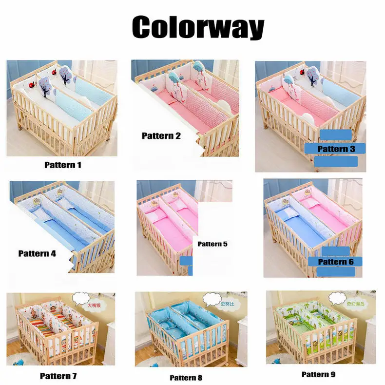 Multifunctional Twins Bed With Bedding Set and Mosquito Net, Bed can Extend and can Joint With Adult Bed, Pine Wood Baby Crib