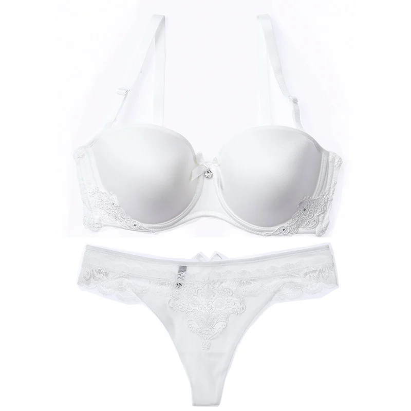 WHITE Lilymoda, женский бюстгальтер, трусы, комплект, сексуальное бесшовное женское белье, Т-образные стринги, пуш-ап, чашка 1/2, бюстгальтер и нижнее белье, Комплект трусов - Цвет: WHITE