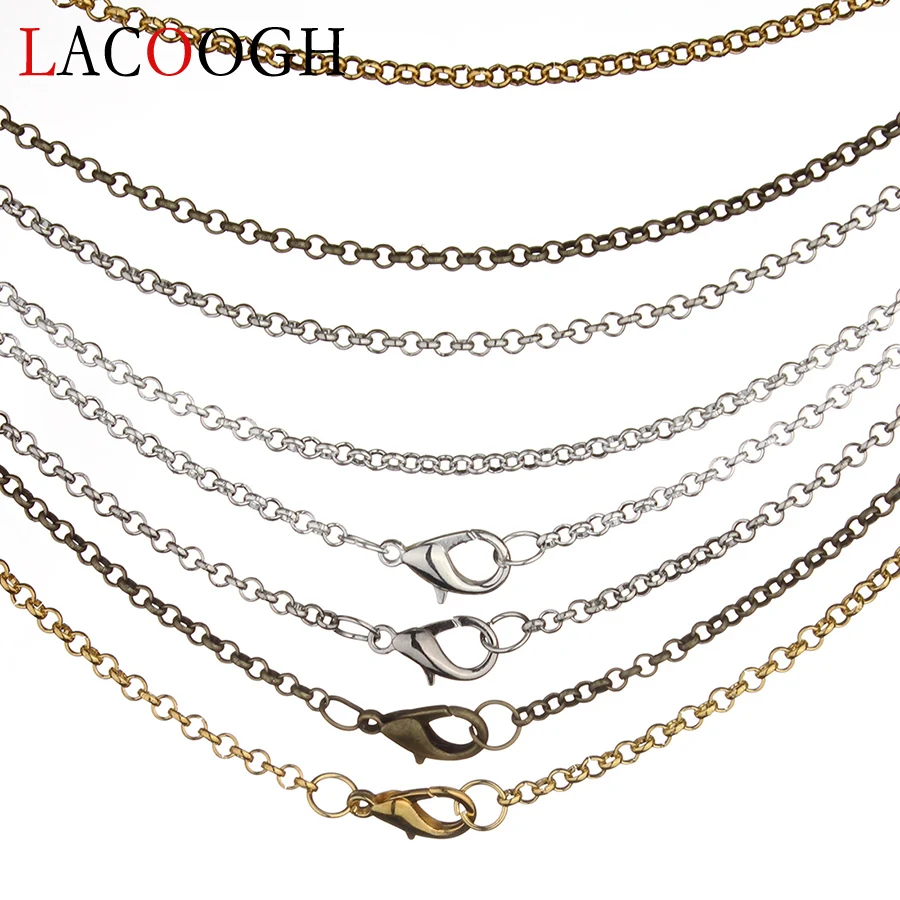 

10strand/lot 3mm Gold Silver Long Link Necklace Chain Bulk With Lobster Clasps DIY Jewelry Making Wholesale 60cm/23.5inch Length