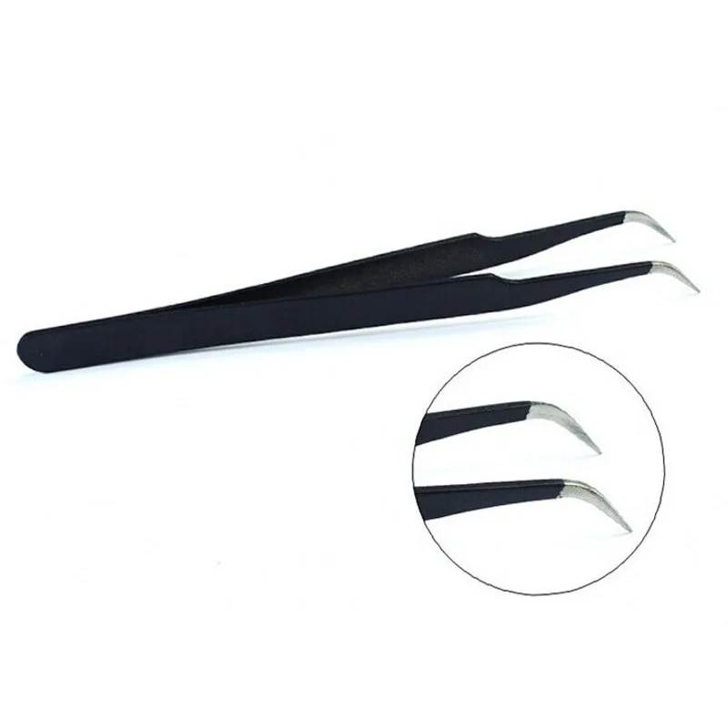 1 x Anti-Static Stainless Steel Tweezers Professional Slim Tip-point and Curved Point for Eyelash Extension Nail Art 01 | Красота и