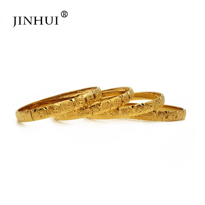 Jin Hui New Fashion lady Luxury Gold Color Jewelry Bangles Ethiopian African Women Dubai Bracelet Party wedding Gifts Can Open - Окраска металла: Only 4 pcs