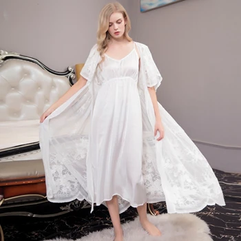 robe and inner Сексуальный кружевной халат женский белый кружевной халат костюм элегантный халат из двух частей женский длинный халат костюм горячая распродажа - Цвет: robe and inner