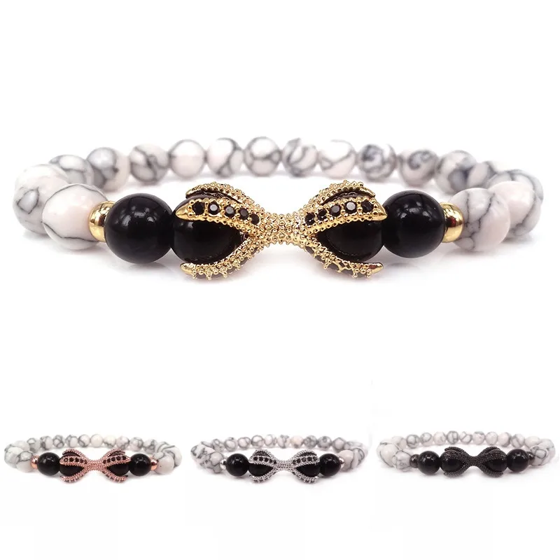 Натуральный Черный Оникс Камень с белым Howlite микро проложить CZ бусины и розовое