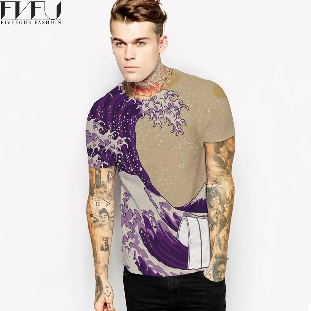2017 Новая мода футболка Для мужчин короткий рукав мультфильм морские волны
