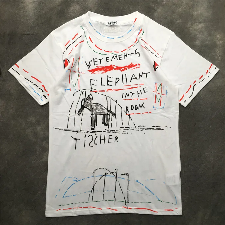 

New Novelty T Shirts VETEMENTS Elephant Graffiti T Shirts T-Shirt Hip Hop Skateboard Street Cotton T-Shirts Tee Top kenye S-XXL