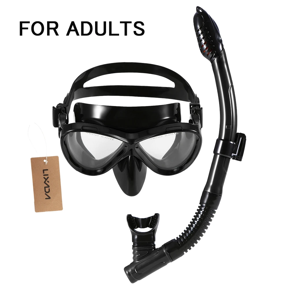 Black for adults Lixada, детская маска для подводного плавания, набор трубок, маска для подводного плавания, очки для дайвинга, плавания, легкое дыхание, Сухая вода, Спортивная трубка - Цвет: Black for adults