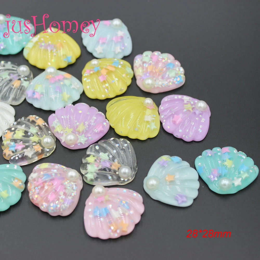 

20 Pieces Flatback Glitter Resin Sea Shell Cabochons Nautical Shell Figure for DIY Craft Supply, Phone Case Decor