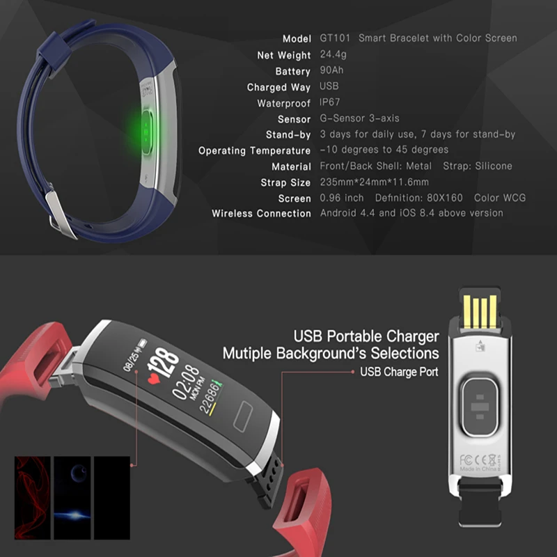 Wearpai GT101 умный Браслет цветной экран монитор сердечного ритма фитнес трекер сна