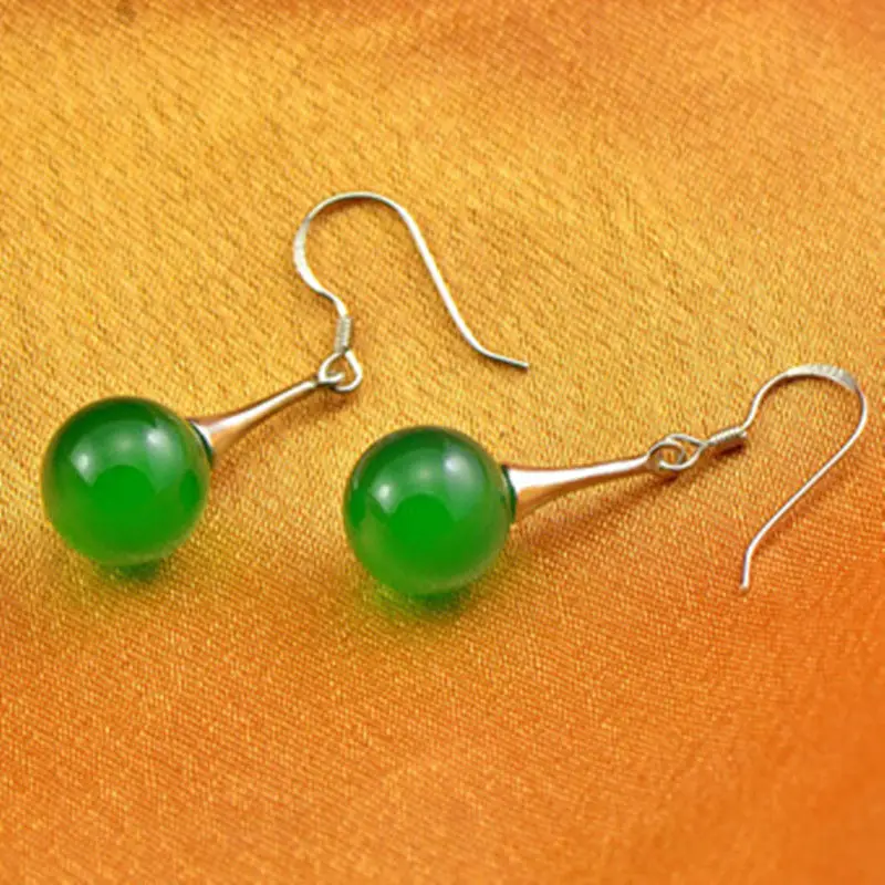

lady's 925 Sterling Silver 10mm Natural Green Round fashion Earrings 5.29