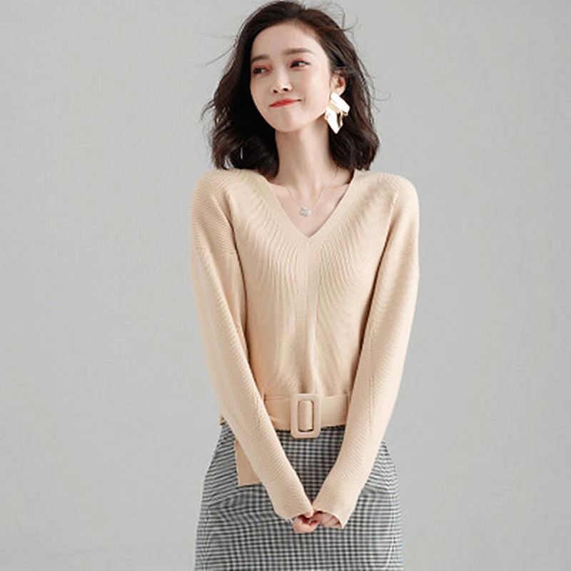 

2019 Spring New Korean Version of Chic Small Fragrance Shirt Women's Head Loose Knit Bottoming Shirt Sweater Fashion Trend Loose