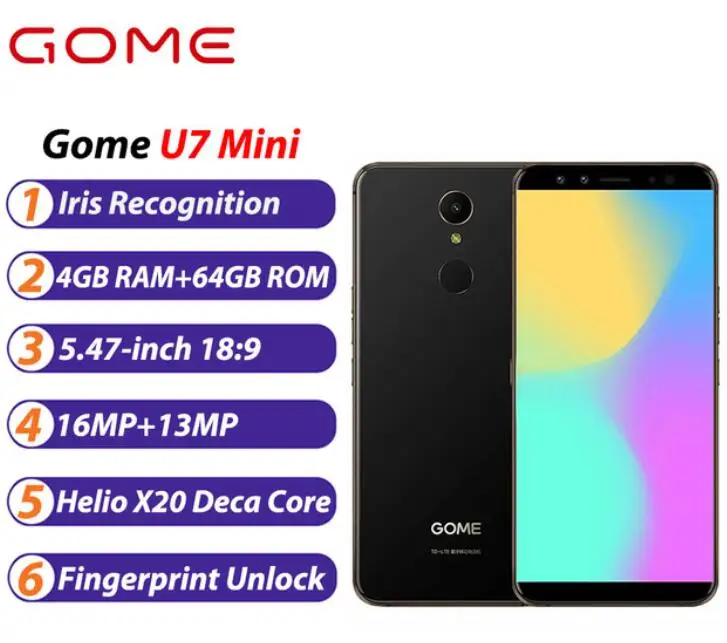 Пойдем U7 Mini 4 GB 64 смартфон 5 47 дюйма Iris Recognitio MTK6797 Dece Core Helio X20 Android 7 1 16MP +