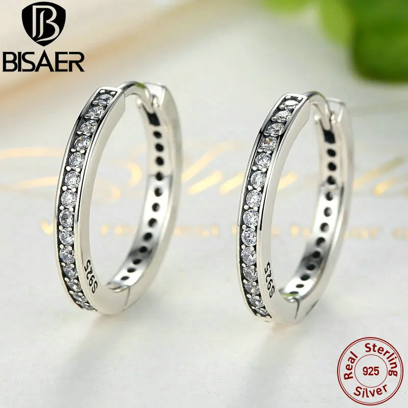 BISAER, тренд, 925 пробы, серебро, кубический цирконий, Простой Круглый элемент, женские серьги-гвоздики, ювелирные изделия, Brincos HJS456