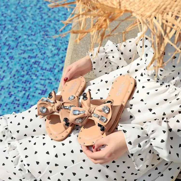 Женские шлепанцы цвет черный абрикосовый белый роскошные мерцающие Стразы с